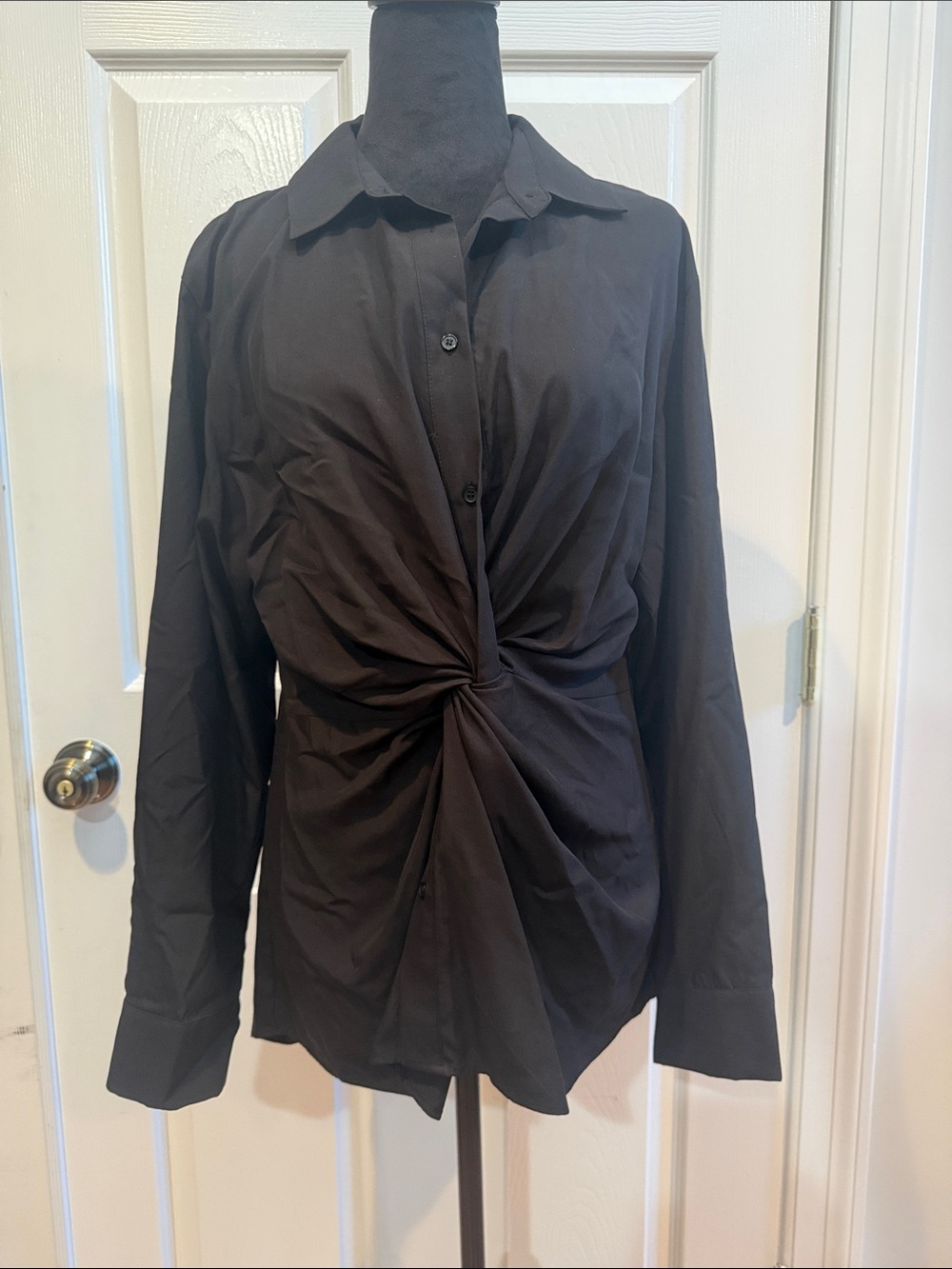 Zara Black Button-Down Twist-Front Shirt